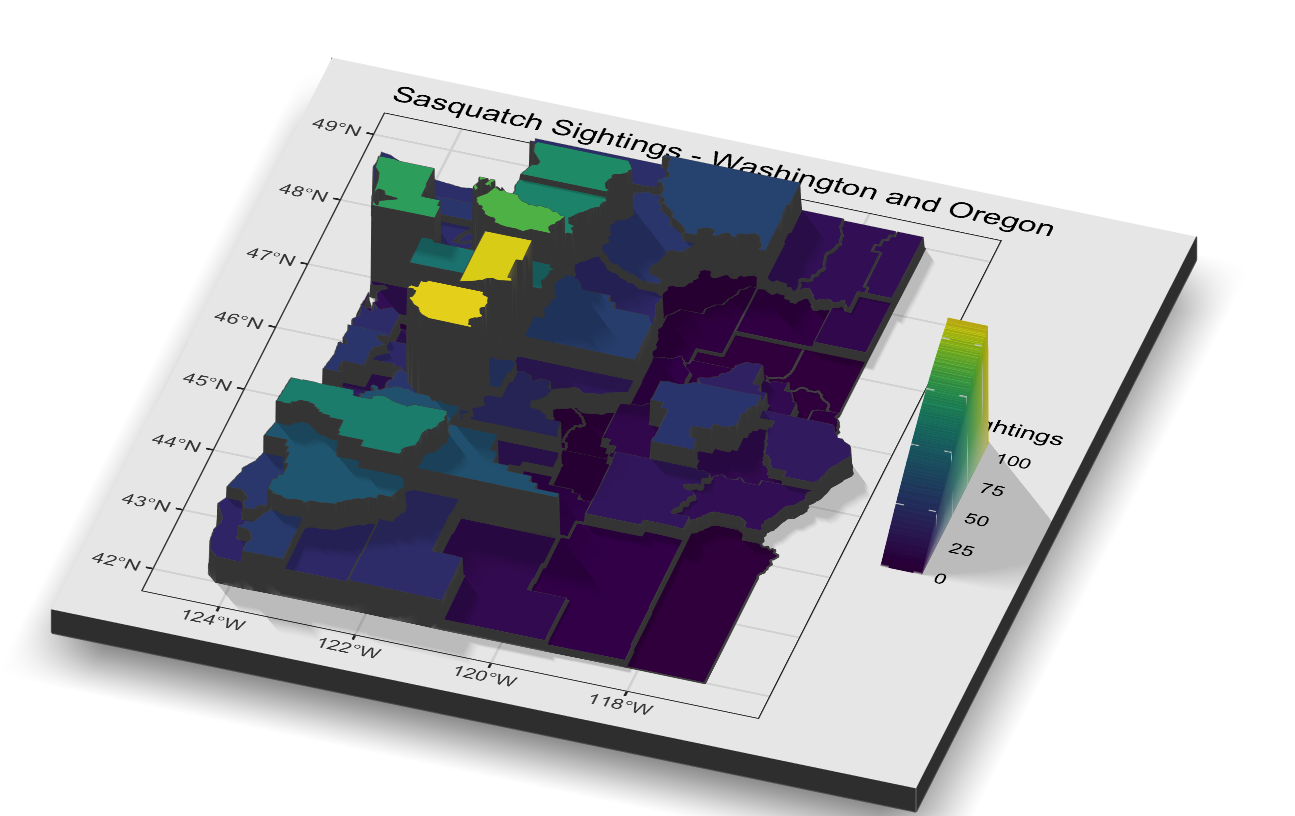 3D Mapping of Sasquatch Sightings in R with Rayshader