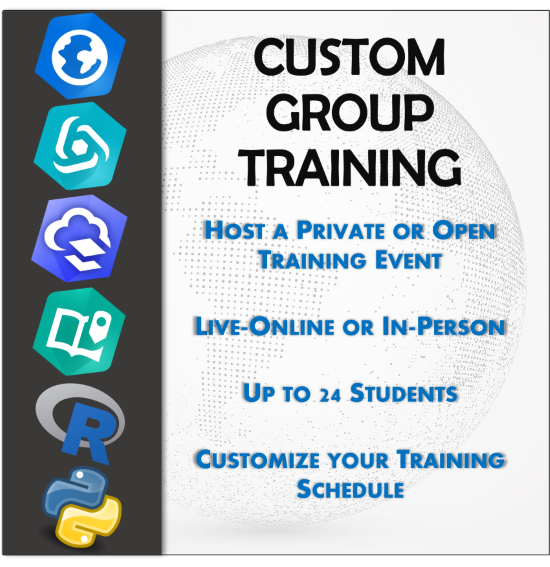 Custom GIS Training for groups visual flyer with bulleted information.