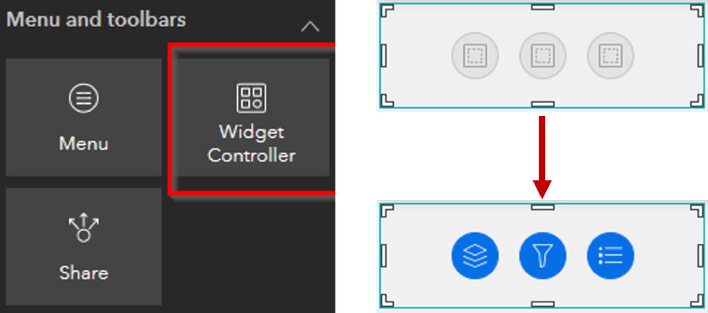 A controller widget showing three widgets condensed inside of it as an example of efficient mobile responsive design.